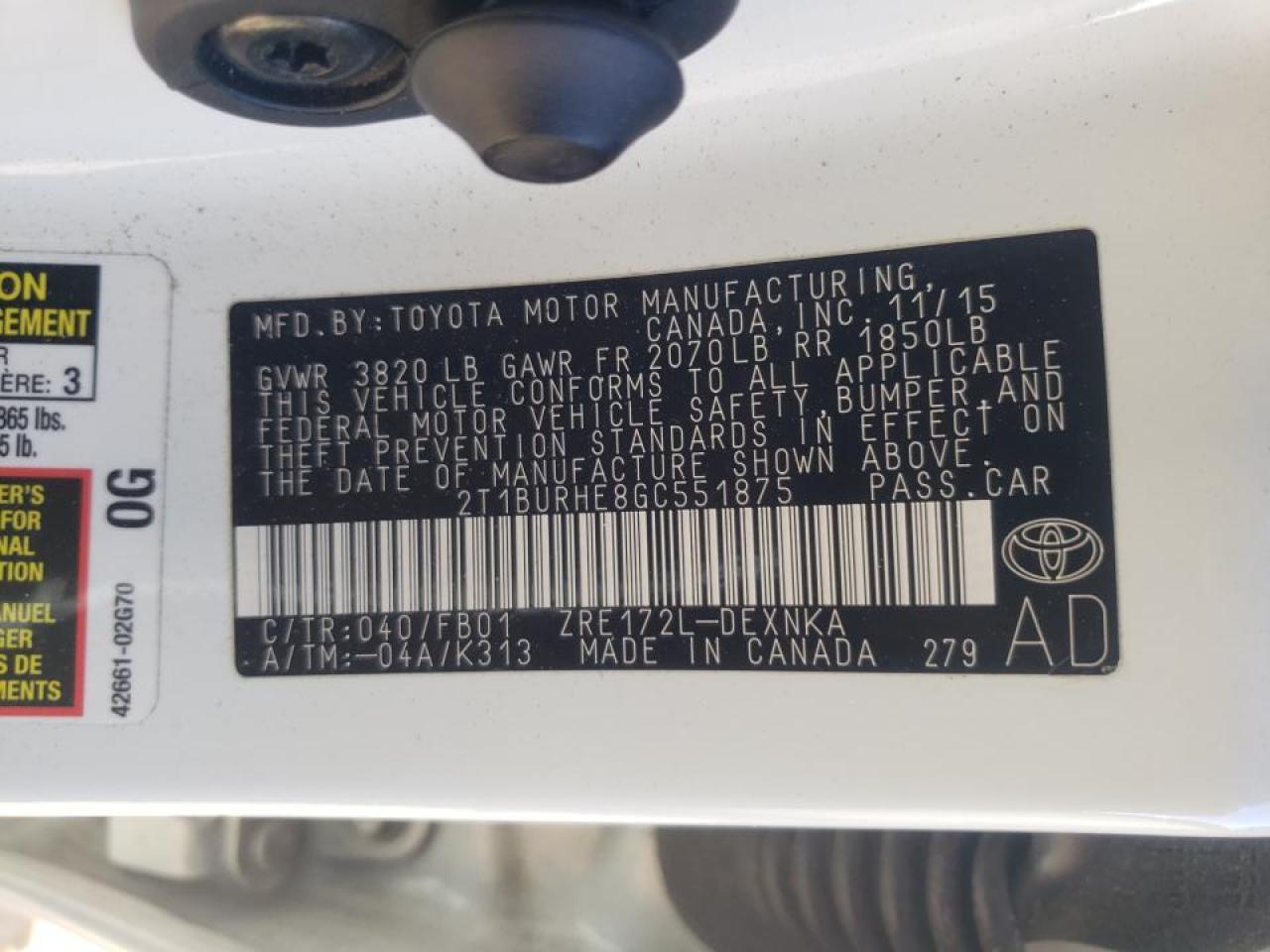 Photo 10 from auction – 2016 TOYOTA COROLLA L with VIN 2T1BURHE8GC551875