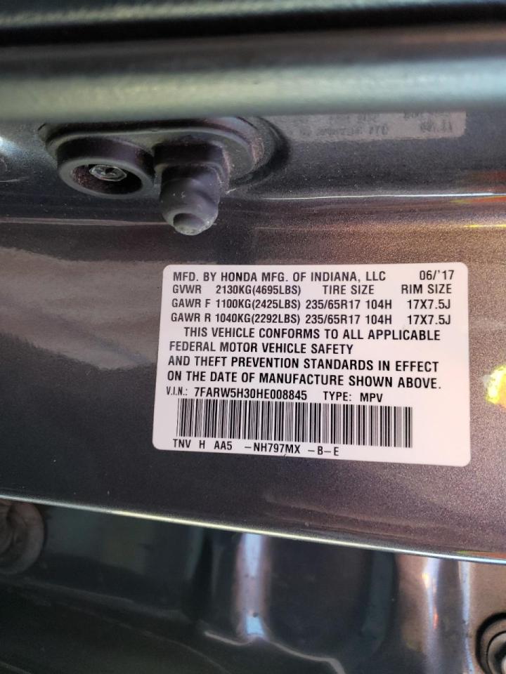 Photo 10 from auction – 2017 HONDA CR-V LX with VIN 7FARW5H30HE008845