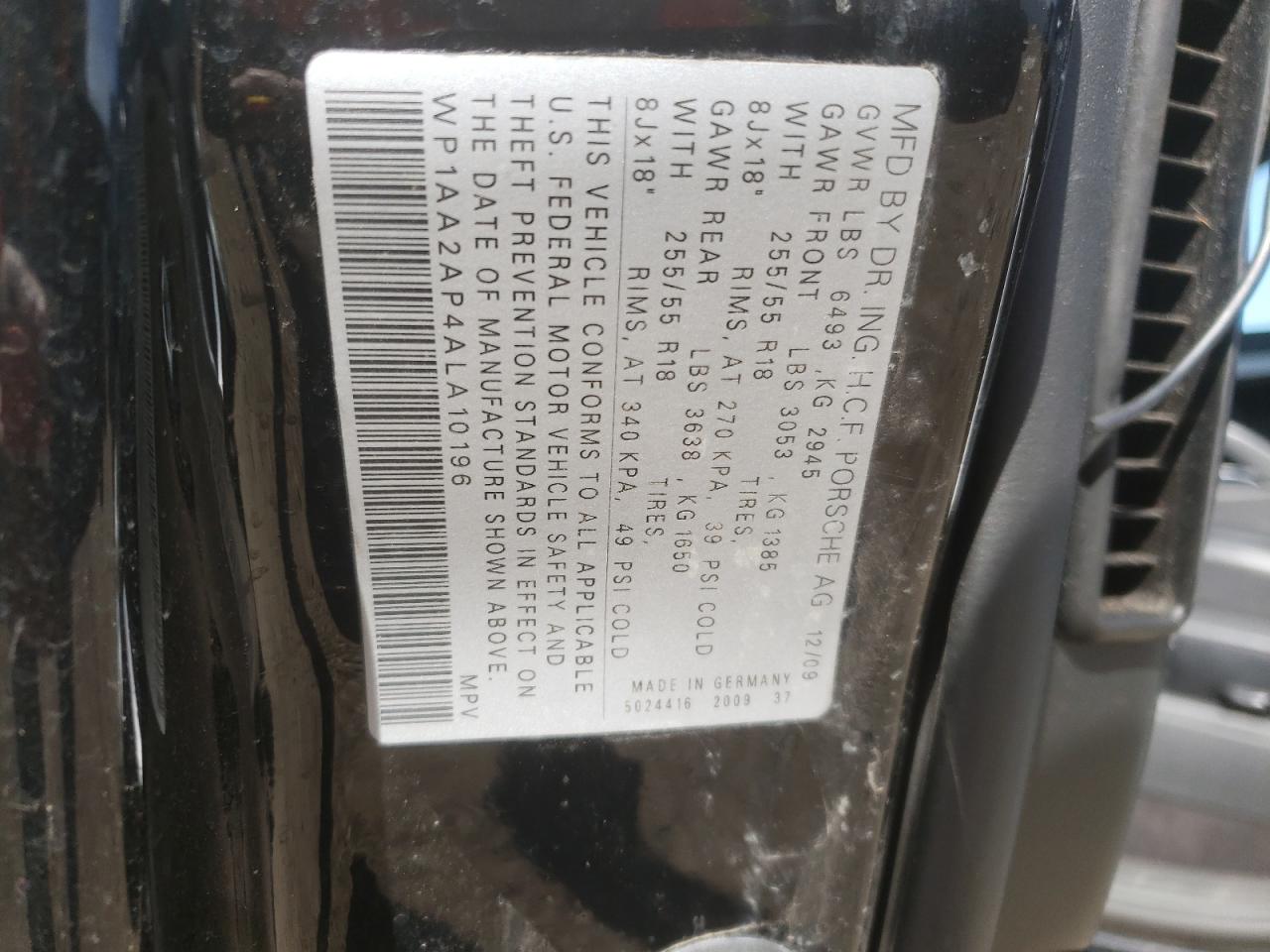 Photo 10 from auction – 2010 PORSCHE CAYENNE with VIN WP1AA2AP4ALA10196