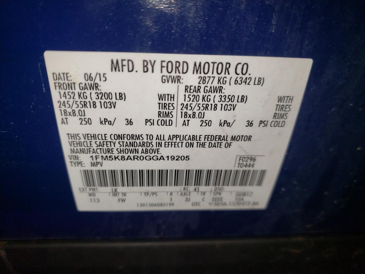Photo 10 from auction – 2016 FORD EXPLORER P with VIN 1FM5K8AR0GGA19205