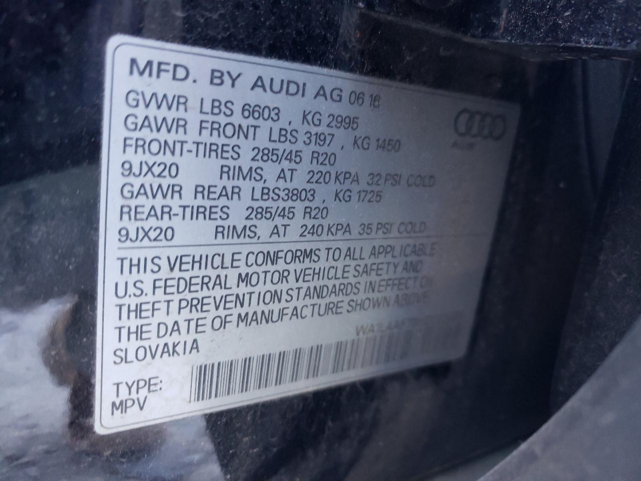Photo 10 from auction – 2017 AUDI Q7 PREMIUM with VIN WA1LAAF79HD023084