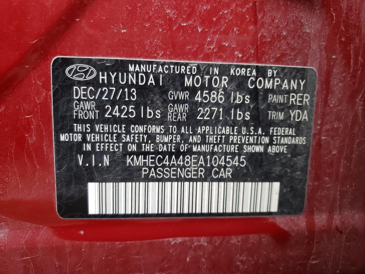 Photo 10 from auction – 2014 HYUNDAI SONATA HYB with VIN KMHEC4A48EA104545