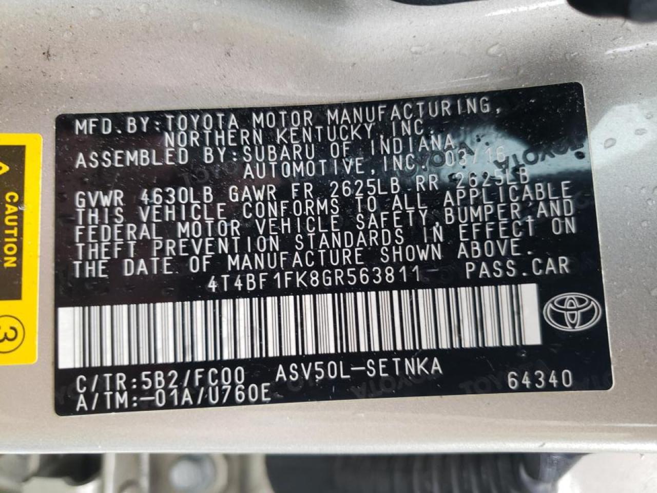 Photo 10 from auction – 2016 TOYOTA CAMRY LE with VIN 4T4BF1FK8GR563811