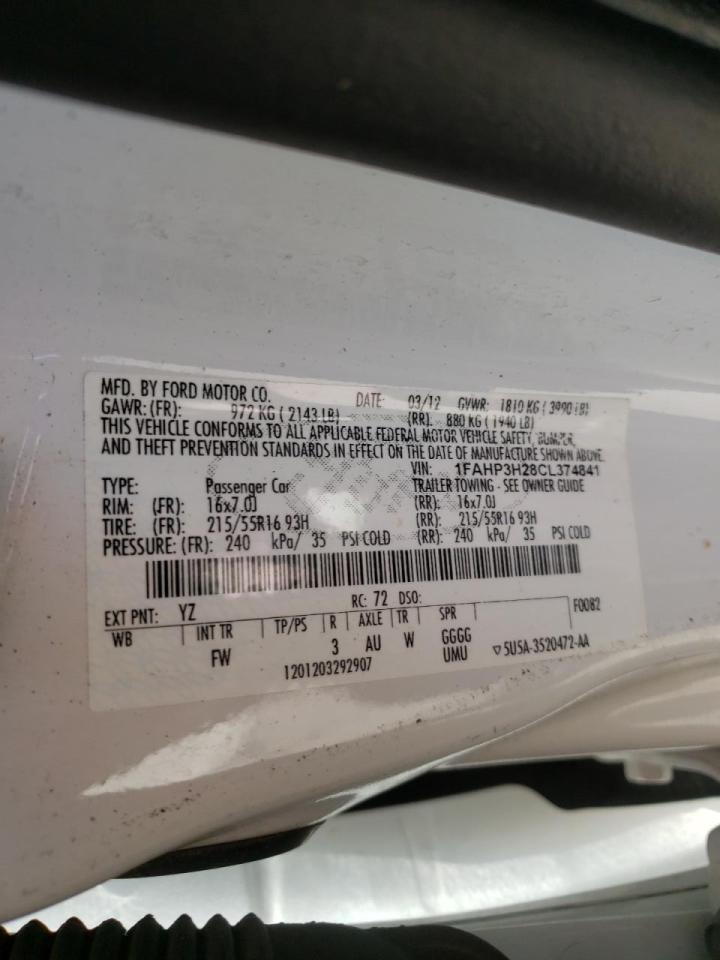Photo 10 from auction – 2012 FORD FOCUS SEL with VIN 1FAHP3H28CL374841