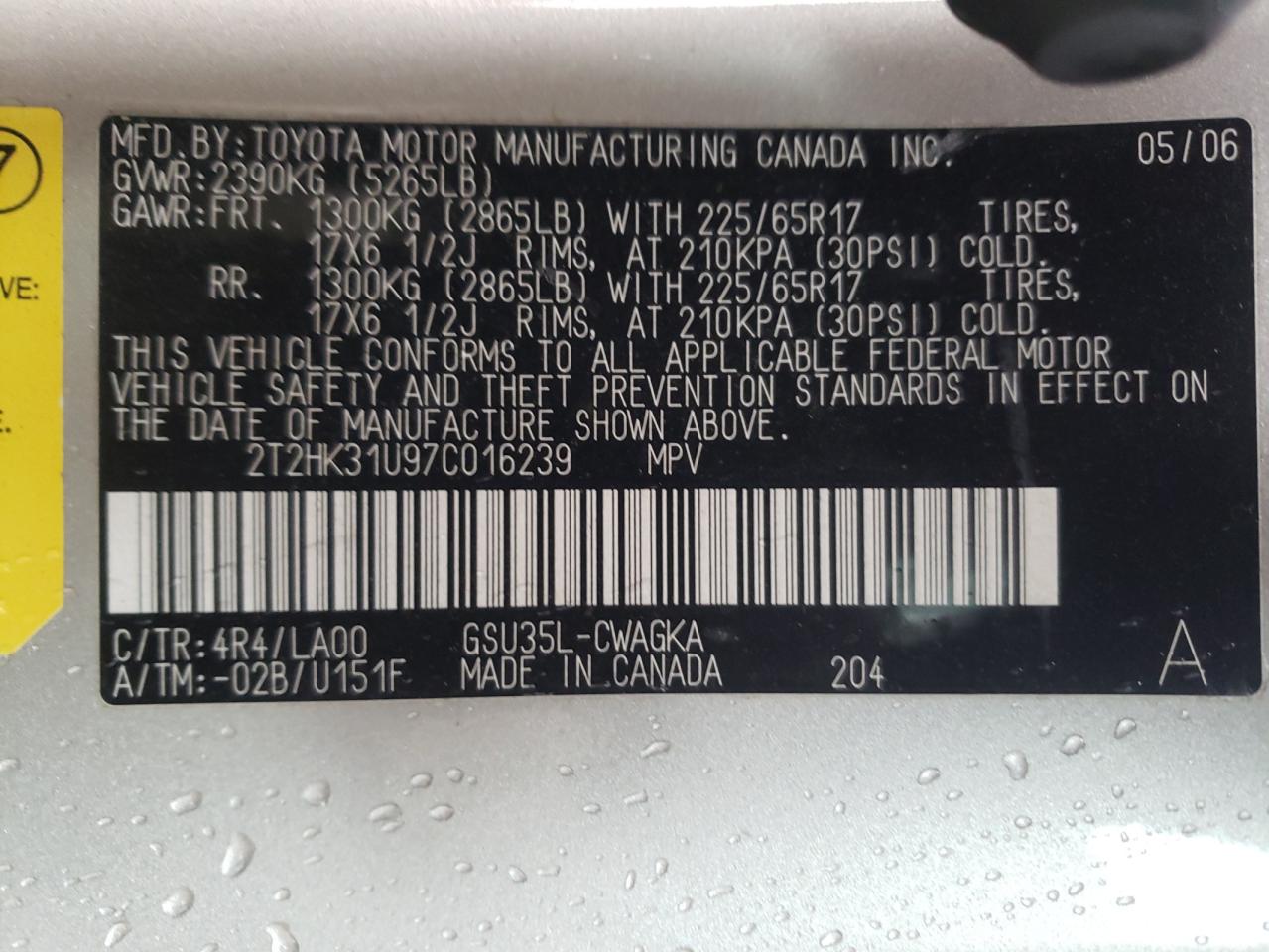 Photo 10 from auction – 2007 LEXUS RX 350 with VIN 2T2HK31U97C016239