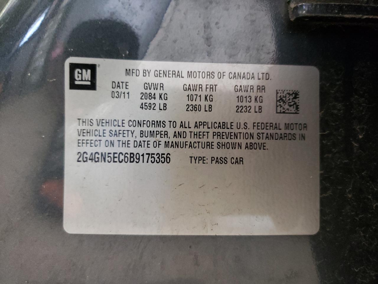 Photo 10 from auction – 2011 BUICK REGAL CXL with VIN 2G4GN5EC6B9175356