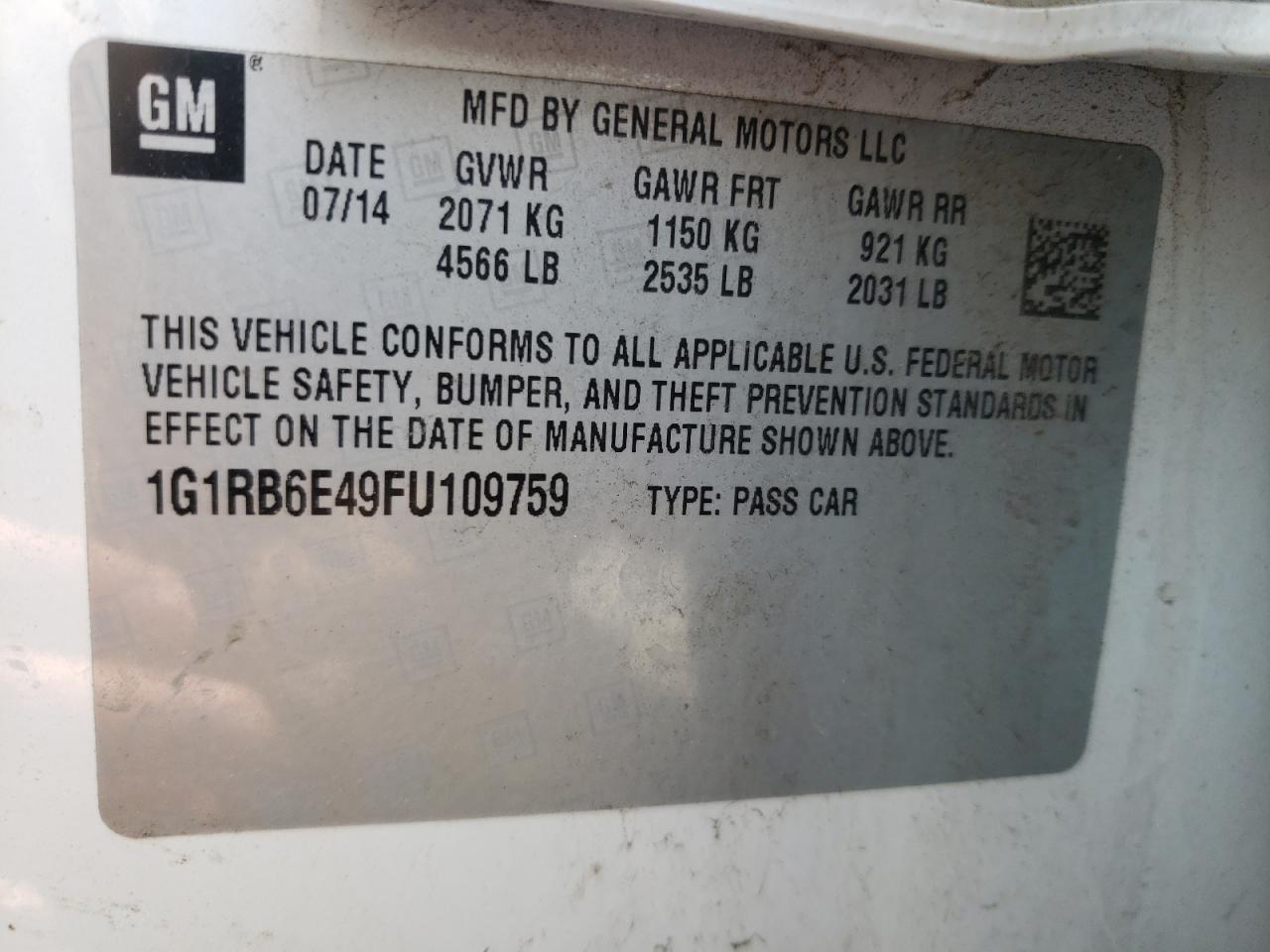 Photo 10 from auction – 2015 CHEVROLET VOLT with VIN 1G1RB6E49FU109759