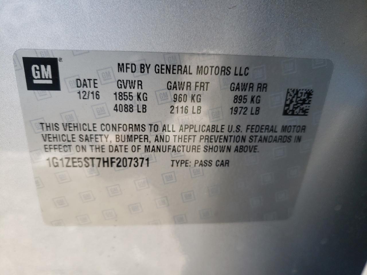 Photo 10 from auction – 2017 CHEVROLET MALIBU LT with VIN 1G1ZE5ST7HF207371
