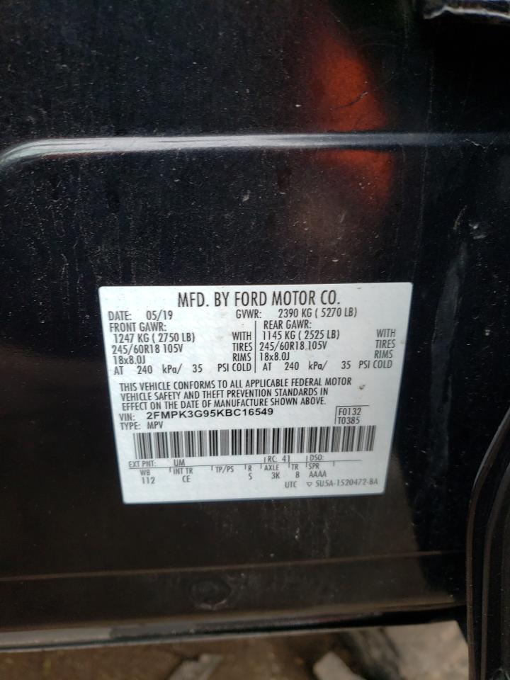 Photo 10 from auction – 2019 FORD EDGE SE with VIN 2FMPK3G95KBC16549
