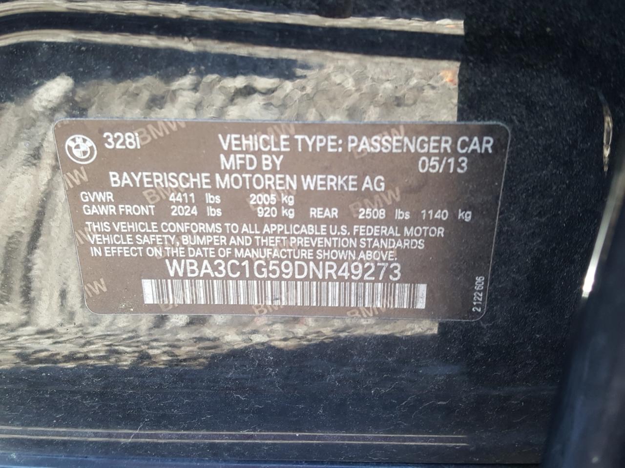 Photo 10 from auction – 2013 BMW 328 I SULE with VIN WBA3C1G59DNR49273