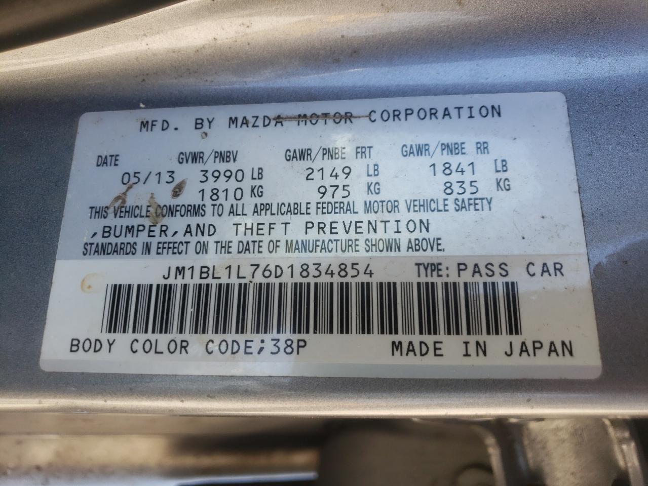 Photo 10 from auction – 2013 MAZDA 3 I with VIN JM1BL1L76D1834854