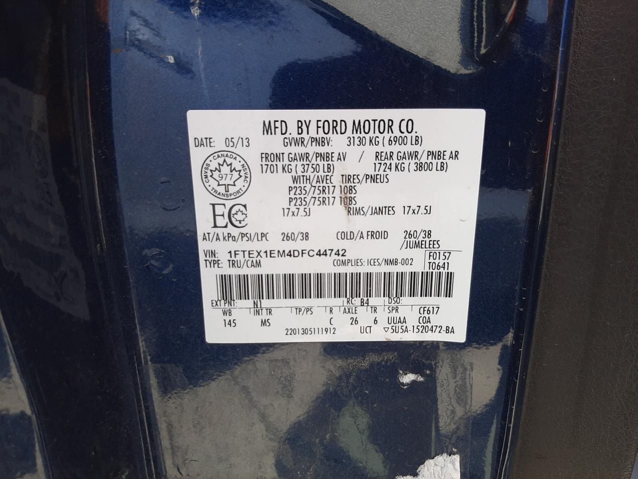 Photo 10 from auction – 2013 FORD F150 SUPER with VIN 1FTEX1EM4DFC44742