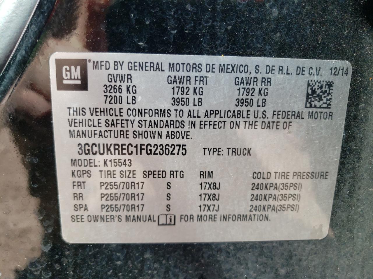 Photo 10 from auction – 2015 CHEVROLET SILVERADO with VIN 3GCUKREC1FG236275