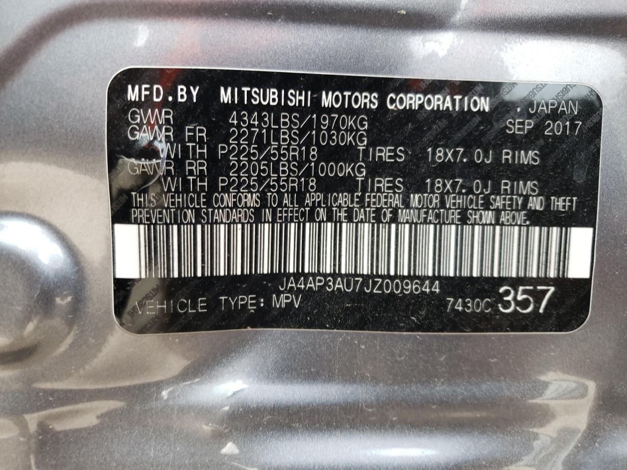 Photo 10 from auction – 2018 MITSUBISHI OUTLANDER with VIN JA4AP3AU7JZ009644
