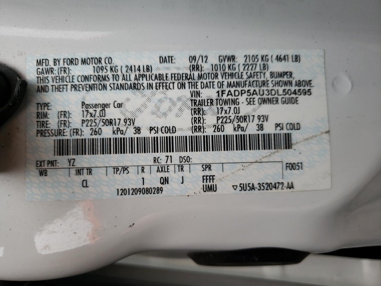 Photo 10 from auction – 2013 FORD C-MAX SE with VIN 1FADP5AU3DL504595