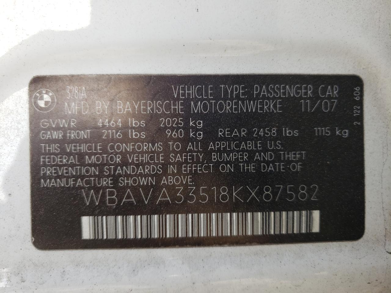 Photo 10 from auction – 2008 BMW 328 I with VIN WBAVA33518KX87582