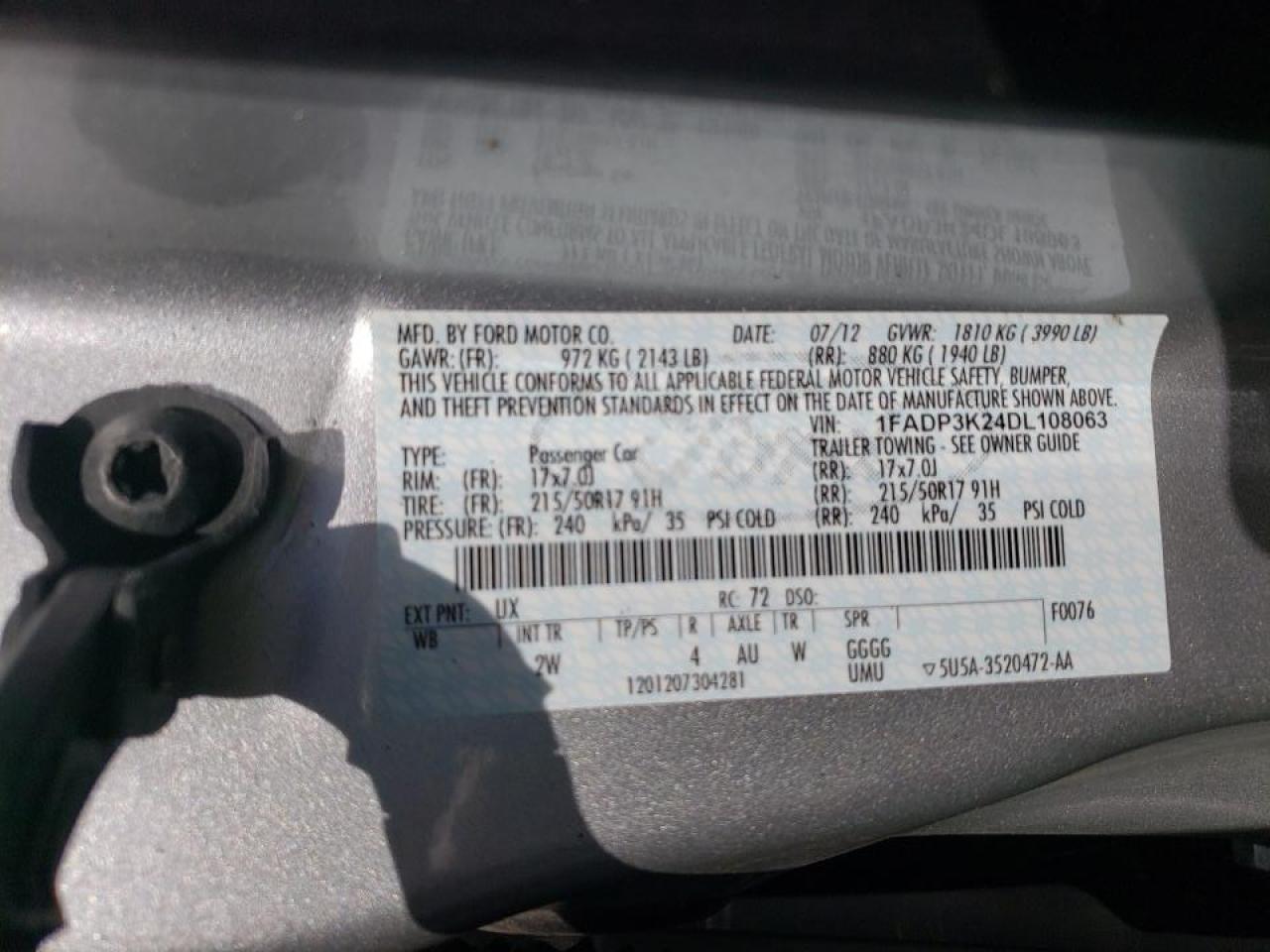 Photo 10 from auction – 2013 FORD FOCUS SE with VIN 1FADP3K24DL108063