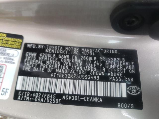 Photo 10 from auction – 2005 TOYOTA CAMRY LE with VIN 4T1BE32K75U993499