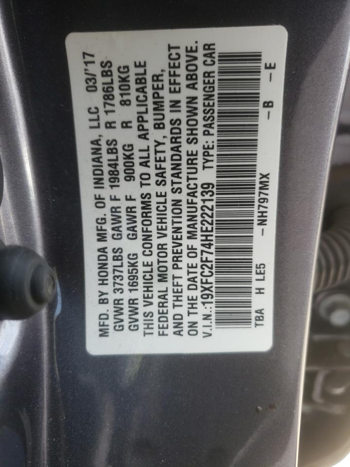 Photo 10 from auction – 2017 HONDA CIVIC EX with VIN 19XFC2F74HE222139