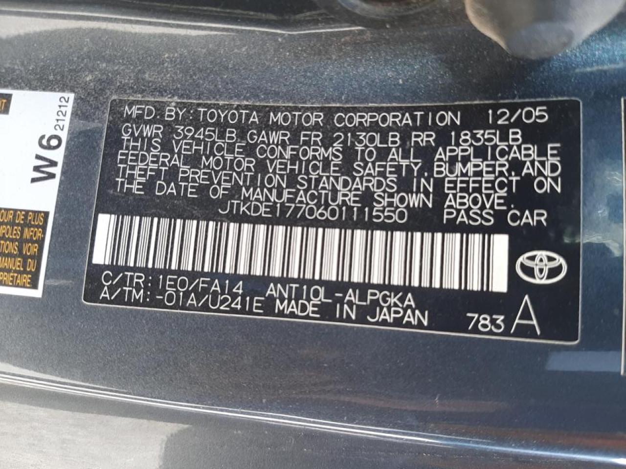 Photo 10 from auction – 2006 TOYOTA SCION TC with VIN JTKDE177060111550