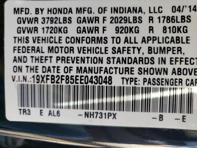 Photo 10 from auction – 2014 HONDA CIVIC EX with VIN 19XFB2F85EE043048