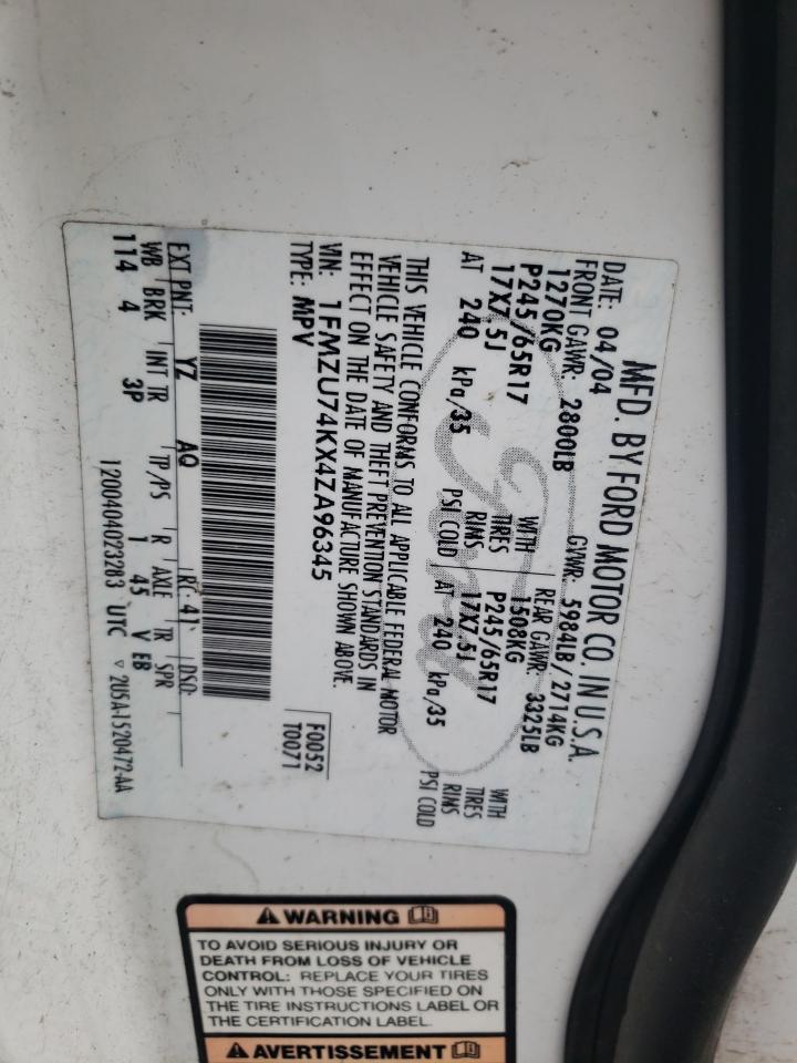 Photo 10 from auction – 2004 FORD EXPLORER E with VIN 1FMZU74KX4ZA96345