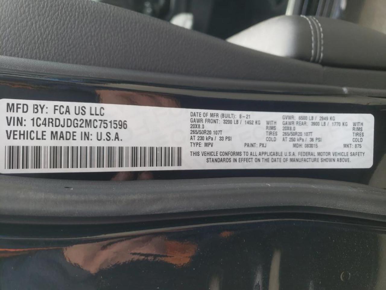Photo 10 from auction – 2021 DODGE DURANGO GT with VIN 1C4RDJDG2MC751596