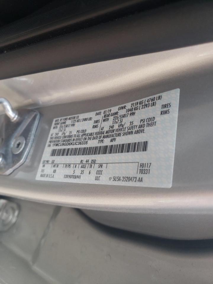 Photo 10 from auction – 2019 FORD ESCAPE SE with VIN 1FMCU9GD6KUC36335