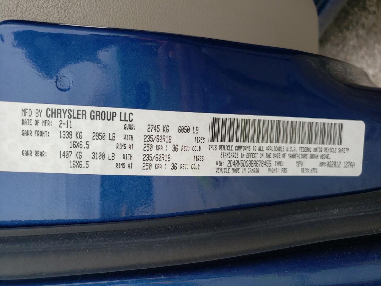 Photo 10 from auction – 2011 DODGE GRAND CARA with VIN 2D4RN5DG8BR678455
