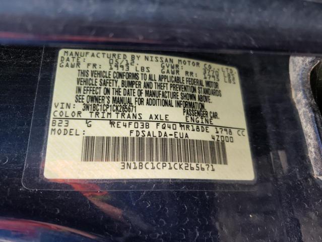 Photo 10 from auction – 2012 NISSAN VERSA S with VIN 3N1BC1CP1CK265671