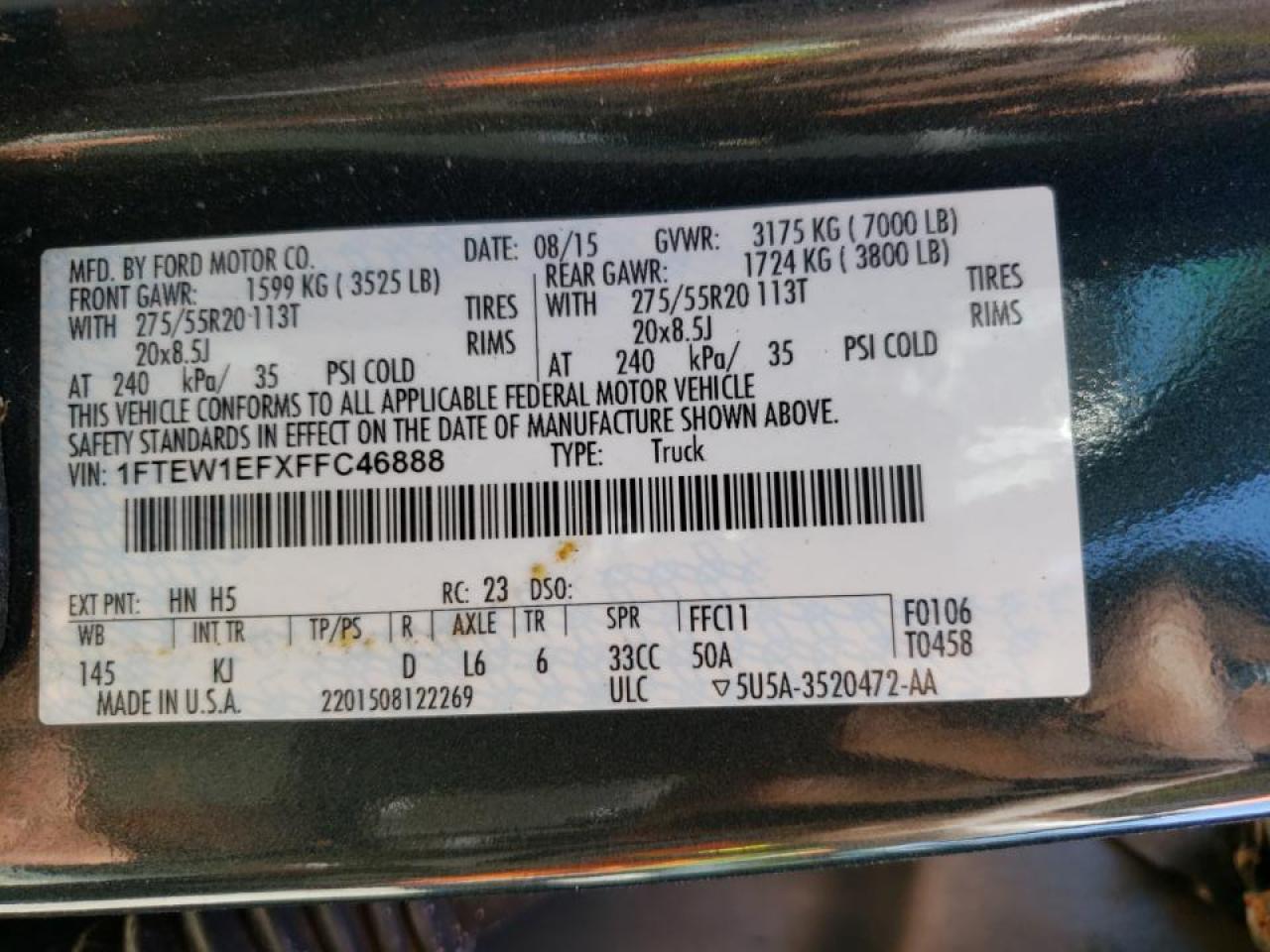 Photo 10 from auction – 2015 FORD F150 SUPER with VIN 1FTEW1EFXFFC46888
