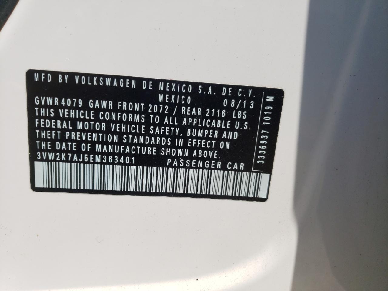 Photo 10 from auction – 2014 VOLKSWAGEN JETTA BASE with VIN 3VW2K7AJ5EM363401