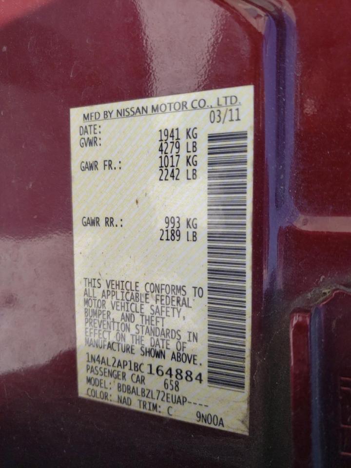 Photo 10 from auction – 2011 NISSAN ALTIMA BAS with VIN 1N4AL2AP1BC164884