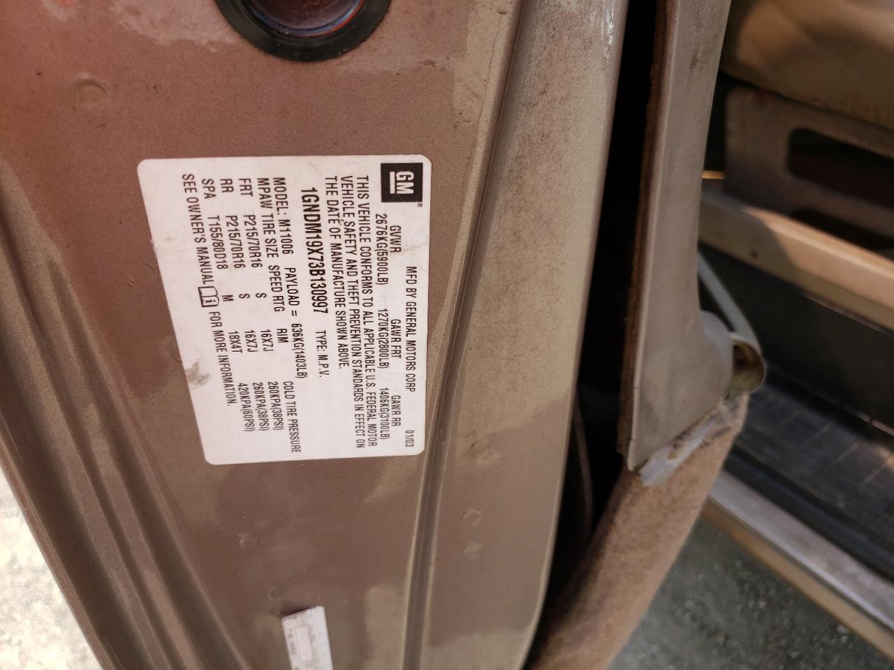 Photo 10 from auction – 2003 CHEVROLET ASTRO with VIN 1GNDM19X73B130997