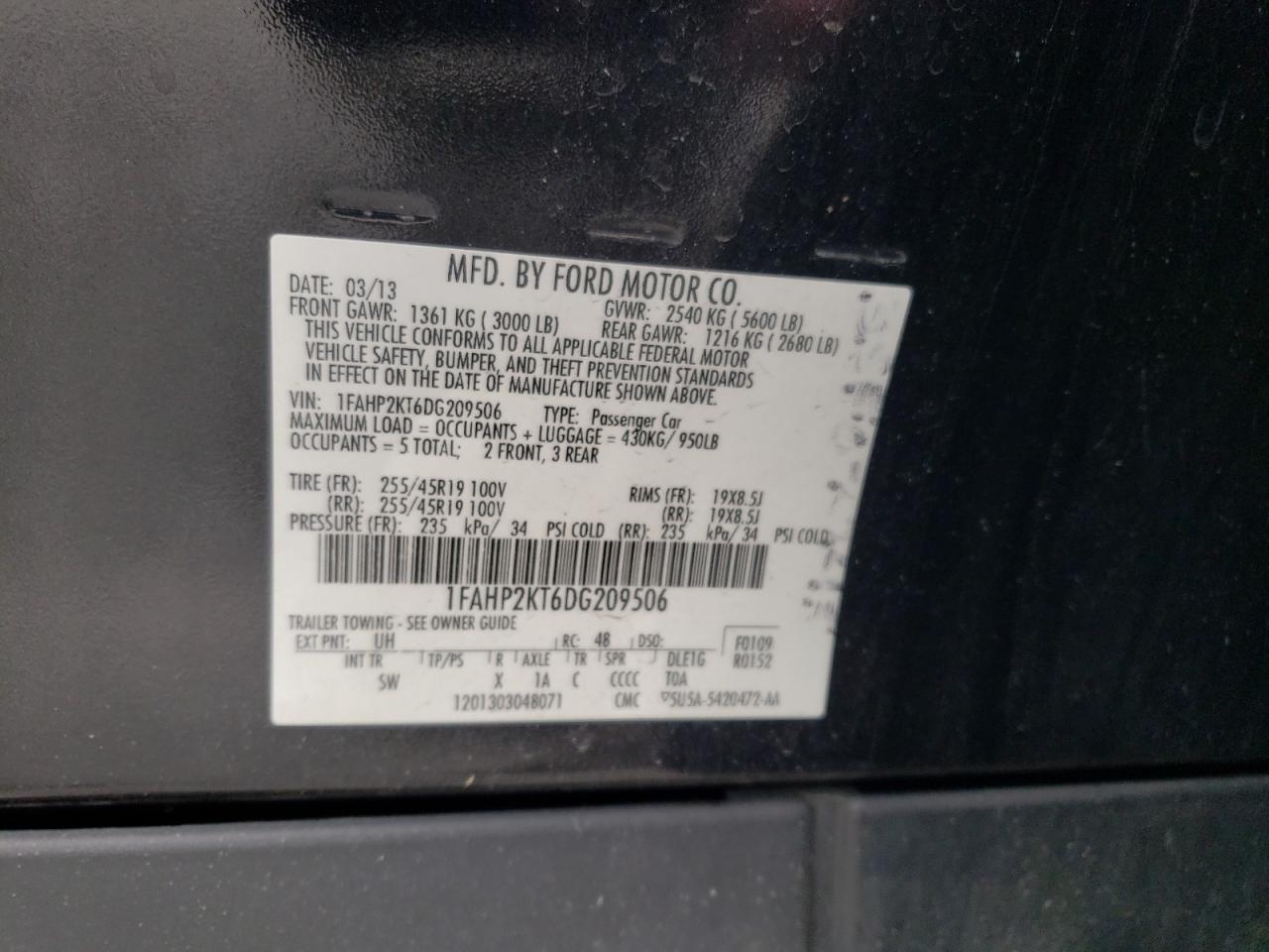 Photo 10 from auction – 2013 FORD TAURUS SHO with VIN 1FAHP2KT6DG209506