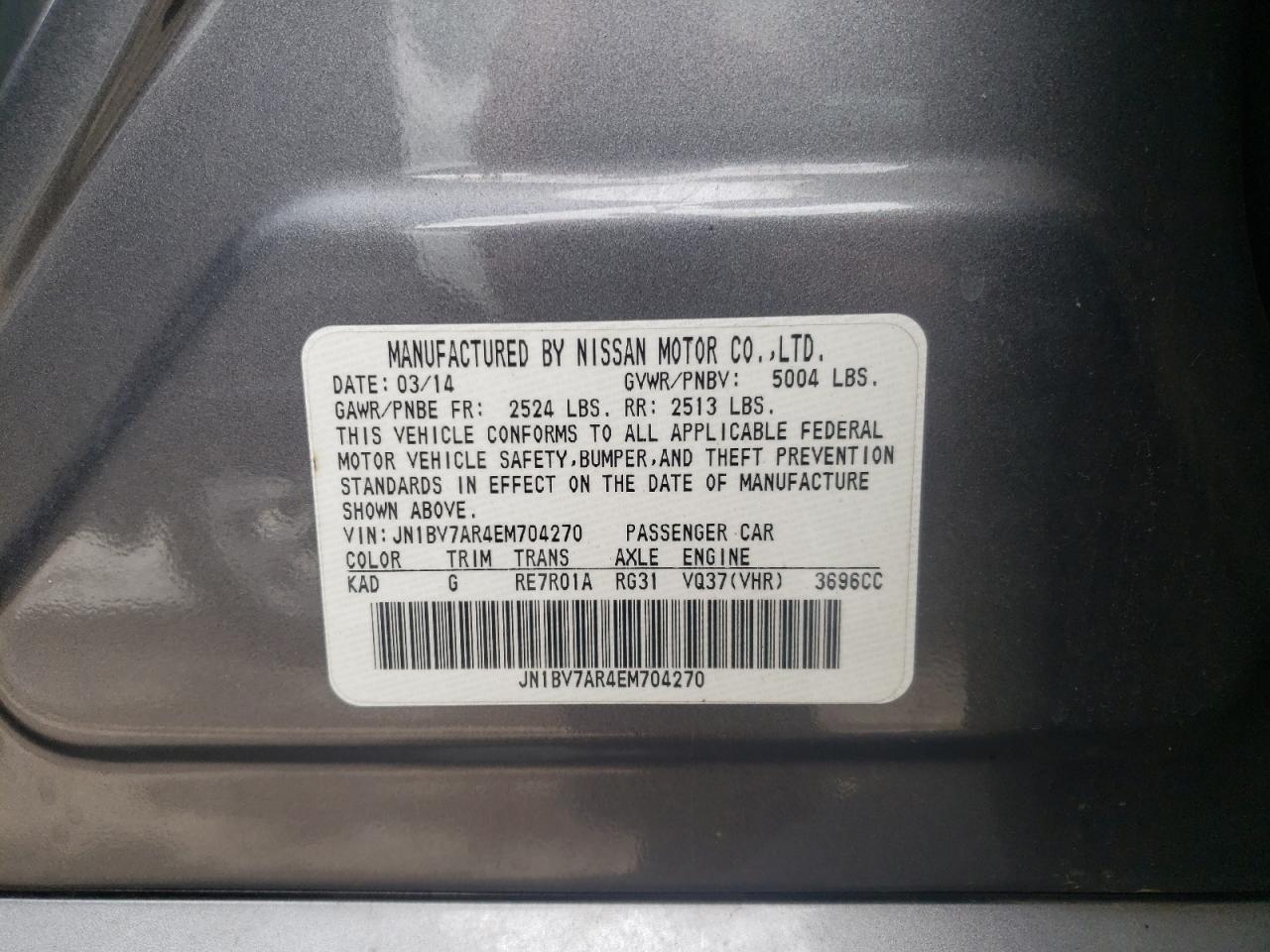 Photo 10 from auction – 2014 INFINITI Q50 BASE with VIN JN1BV7AR4EM704270