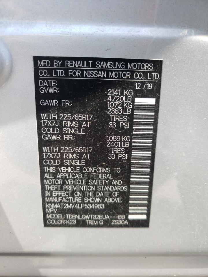 Photo 10 from auction – 2020 NISSAN ROGUE S with VIN KNMAT2MV4LP534983