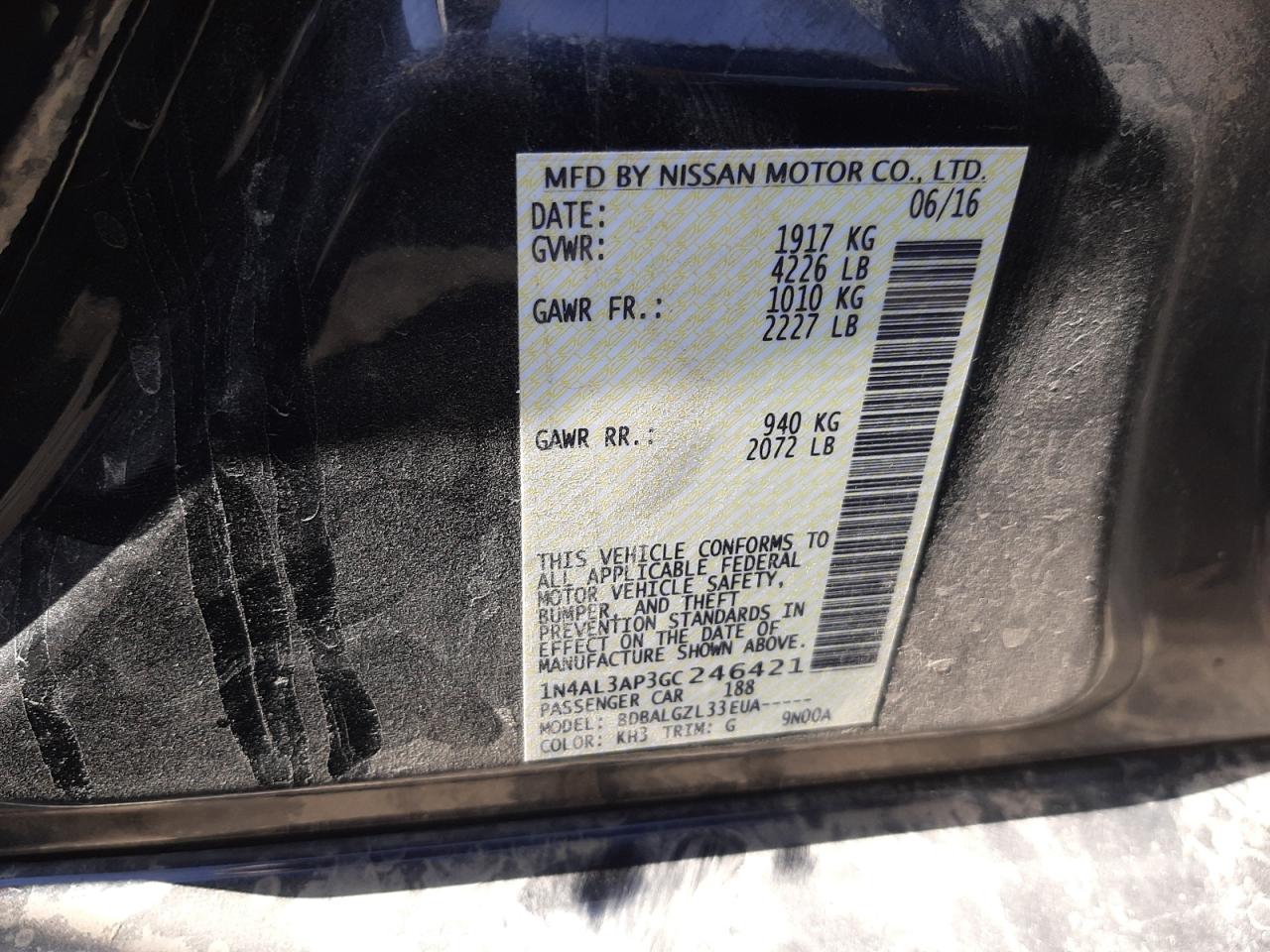 Photo 10 from auction – 2016 NISSAN ALTIMA 2.5 with VIN 1N4AL3AP3GC246421