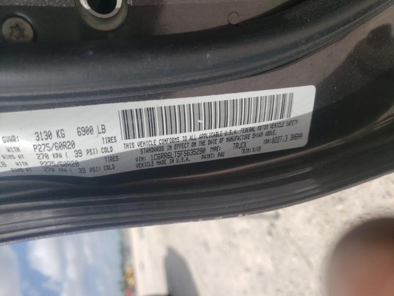 Photo 10 from auction – 2015 RAM 1500 SLT with VIN 1C6RR6LT5FS635290