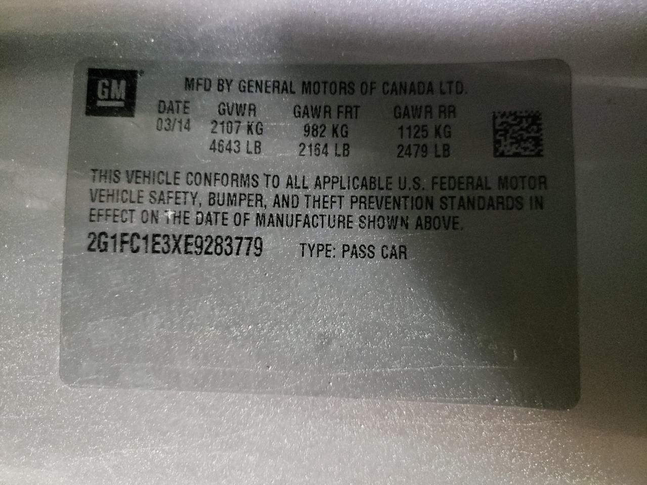 Photo 10 from auction – 2014 CHEVROLET CAMARO LT with VIN 2G1FC1E3XE9283779