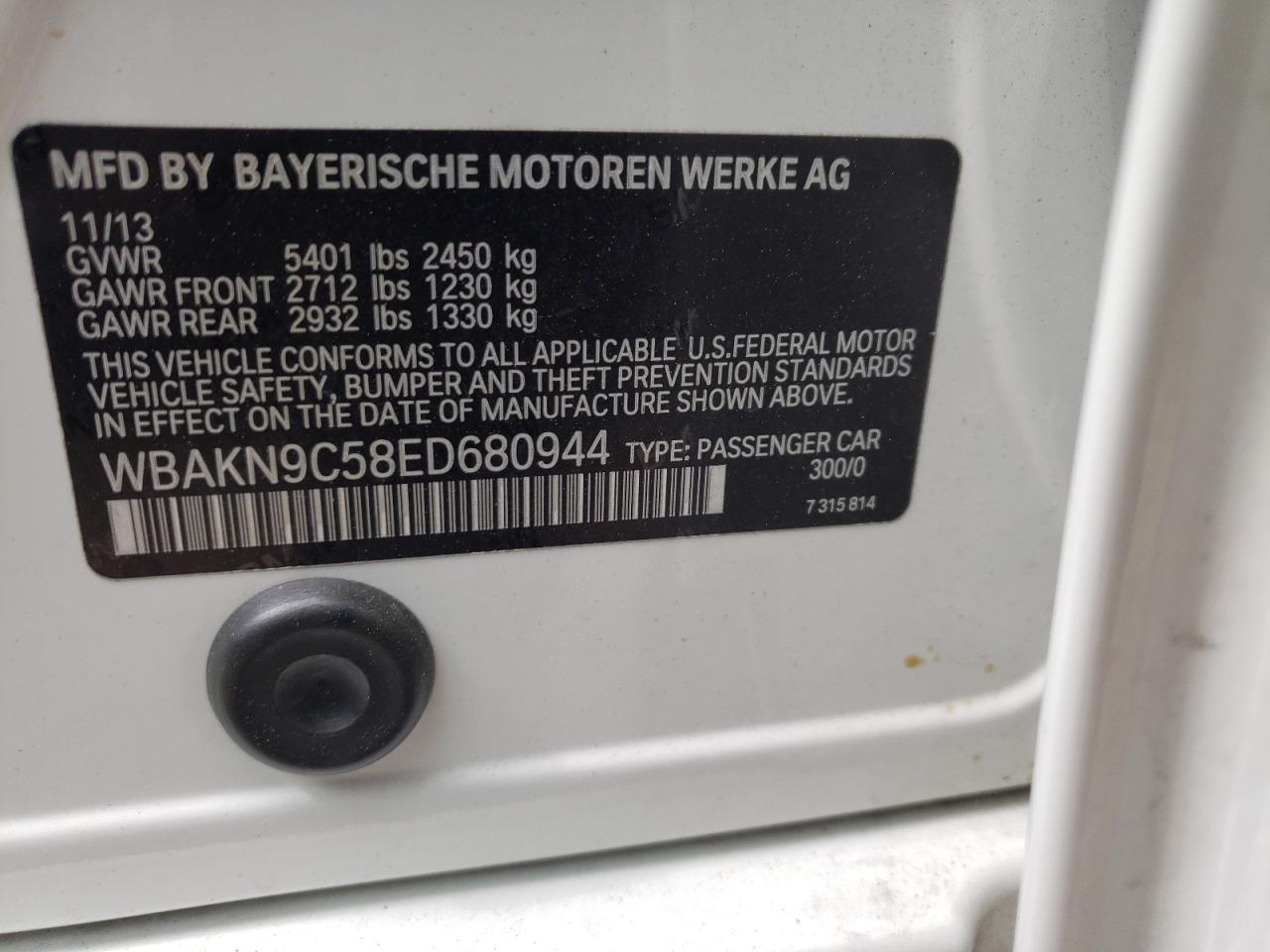 Photo 10 from auction – 2014 BMW 550 I with VIN WBAKN9C58ED680944
