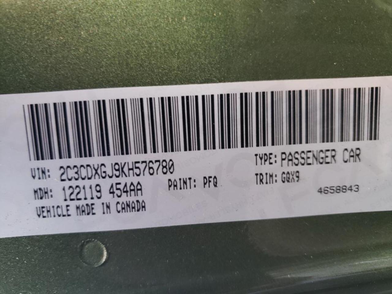 Photo 10 from auction – 2019 DODGE CHARGER SC with VIN 2C3CDXGJ9KH576780