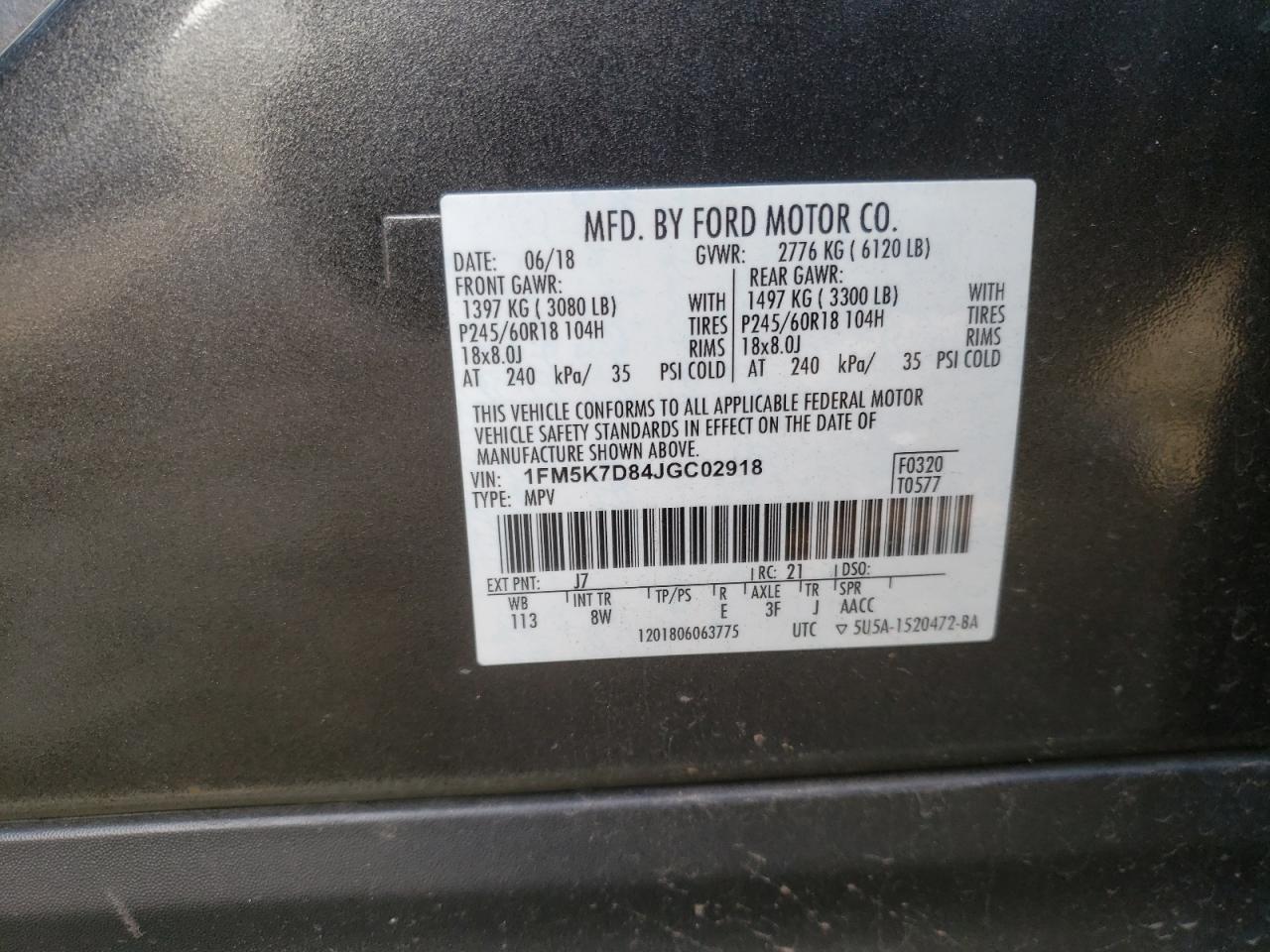 Photo 10 from auction – 2018 FORD EXPLORER X with VIN 1FM5K7D84JGC02918