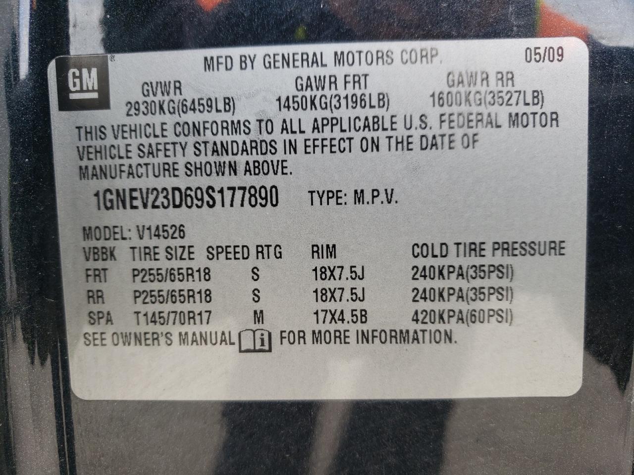 Photo 10 from auction – 2009 CHEVROLET TRAVERSE L with VIN 1GNEV23D69S177890