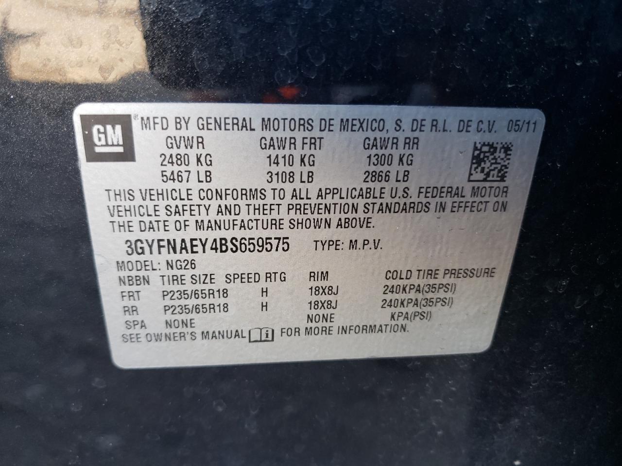 Photo 10 from auction – 2011 CADILLAC SRX LUXURY with VIN 3GYFNAEY4BS659575