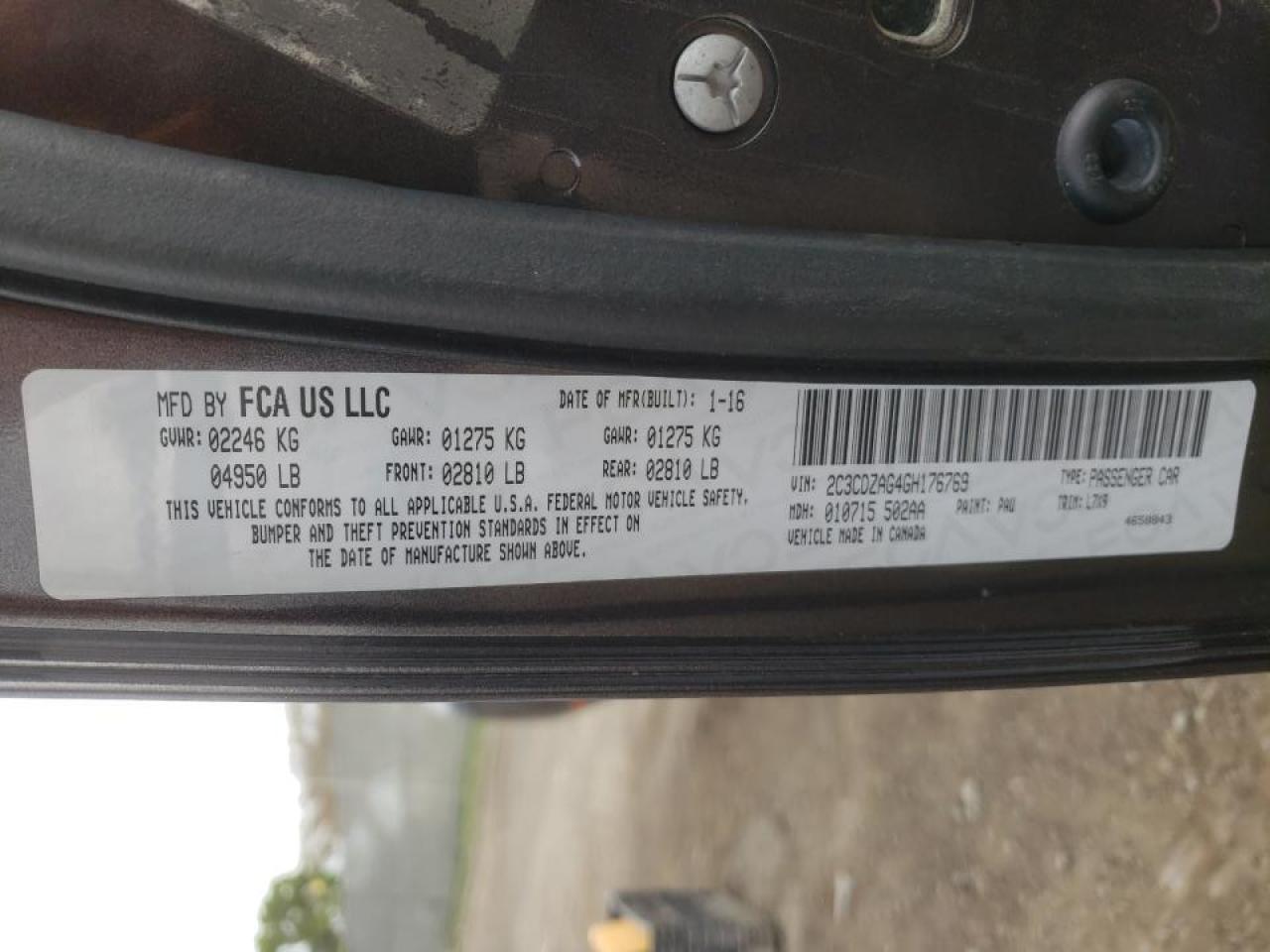 Photo 10 from auction – 2016 DODGE CHALLENGER with VIN 2C3CDZAG4GH176769
