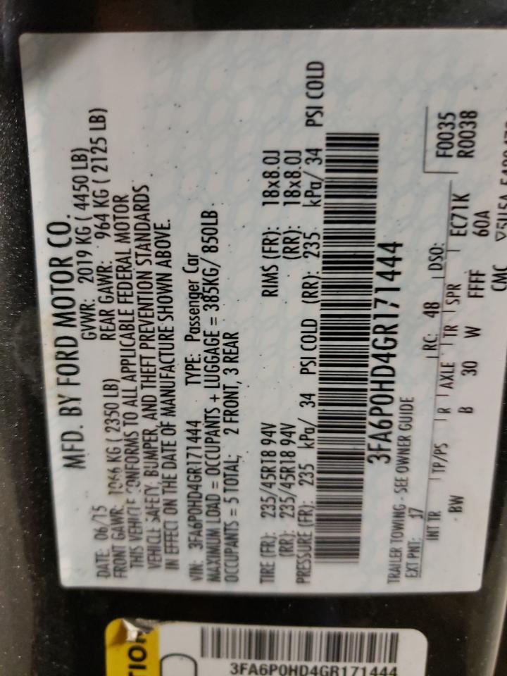 Photo 10 from auction – 2016 FORD FUSION SE with VIN 3FA6P0HD4GR171444