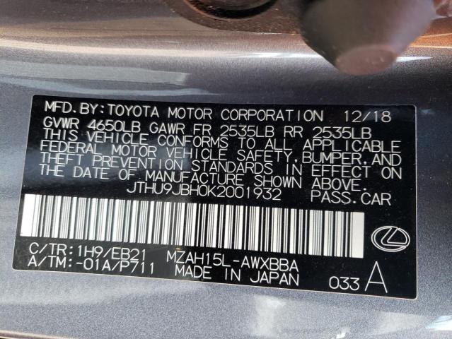Photo 10 from auction – 2019 LEXUS UX 250H with VIN JTHU9JBH0K2001932