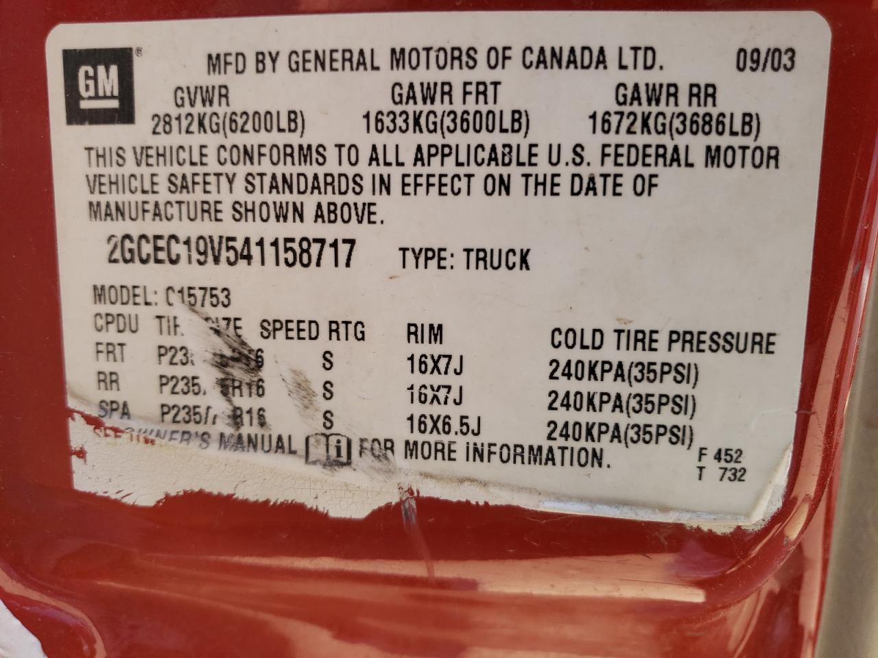 Photo 10 from auction – 2004 CHEVROLET SILVERADO with VIN 2GCEC19V541158717