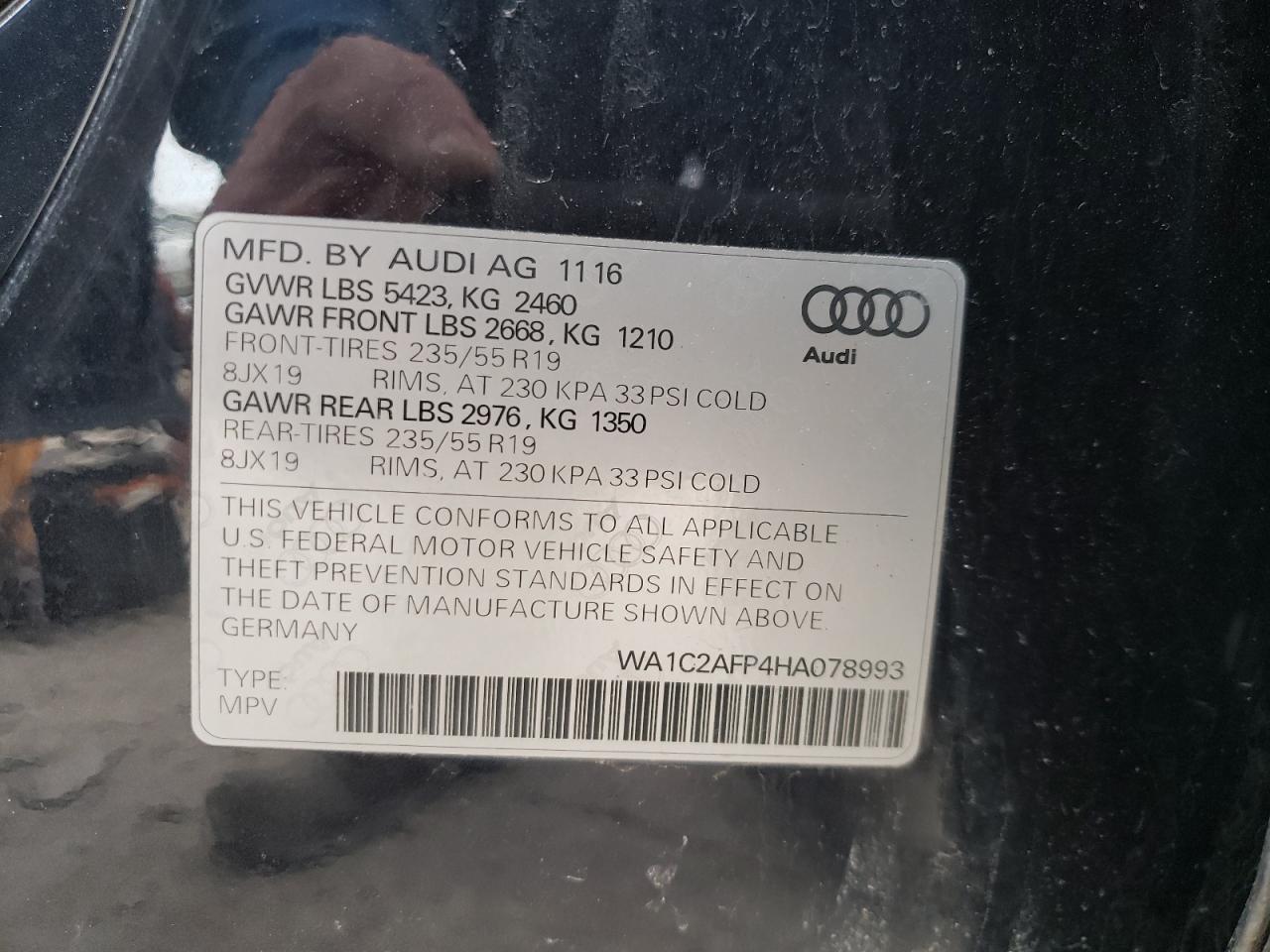 Photo 10 from auction – 2017 AUDI Q5 PREMIUM with VIN WA1C2AFP4HA078993